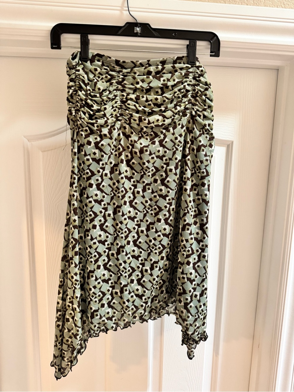 Max Studio Mint & Brown Asymmetrical Ruched Waist Skirt